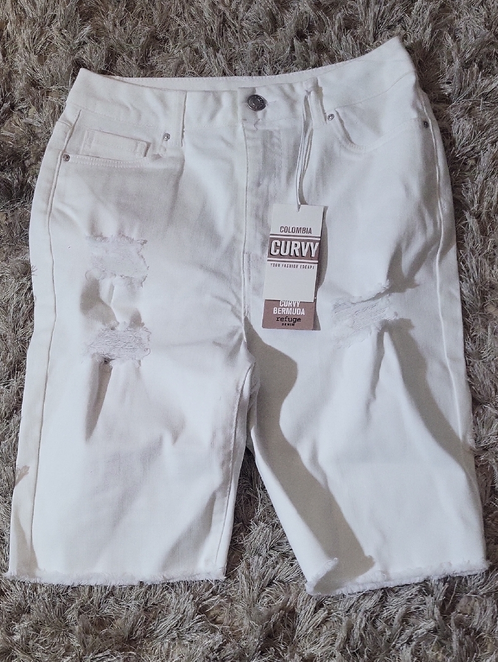 Columbia White Curvy Distressed Jean Shorts